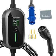 Coolladen 7.4KW Chargeur VE portable 1 Phase 32A Type 2 Chargeur de véhicule électrique, 8H charge programmée,4 niveaux de courant réglables Station de charge avec prise CEE