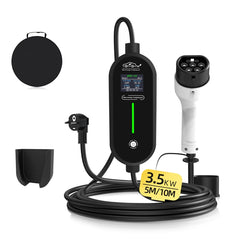 Coolladen 3.6kW Portable EV Charger - Type 2 to Schuko Plug, 16A Adjustable - Smart Control Box with LED Display & Scheduled Charging
