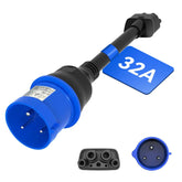 Adaptateur CEE bleu à 3 broches pour chargeur mobile Tesla Gen 2, câble d'extension de chargeur EV portable vers prise 240 V à 32 A, compatible avec Tesla Model 3/S/X/Y