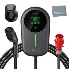 Chargeur EV Coolladen Smart APP avec station de charge domestique de 32A Type 2 11kW, câble de charge Wallbox 5/10m avec support de chargeur, contrôle par application, prise CEE 3 phases pour tous les VE et PHEV