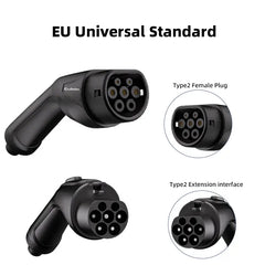 Câble d'extension de charge Coolladen Type 2 pour véhicules électriques (3, 5 kW, 7 kW, 11 kW, 22 kW) , 7 m, avec sac à main