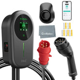 Chargeur EV Coolladen Smart APP avec station de charge domestique de 32A Type 2 11kW, câble de charge Wallbox 5/10m avec support de chargeur, contrôle par application, prise CEE 3 phases pour tous les VE et PHEV