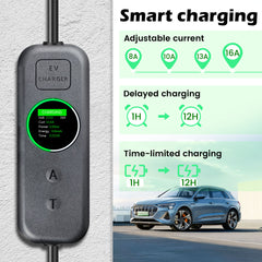 Coolladen 3.5kW Chargeur EV Portable | Wallbox mobile 16A Schuko vers Type 2 | Courant Réglable | Charge Temporisée Précise 1-12H & Délai