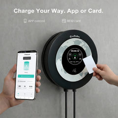 Coolladen Wallbox 11kW Contrôle via application & RFID, Type 2 vers CEE 16A 3 phases, Chargeur EV, Protection avancée fuite AC+DC (DDR type B)