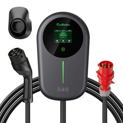Chargeur EV Coolladen Smart APP avec station de charge domestique de 32A Type 2 11kW, câble de charge Wallbox 5/10m avec support de chargeur, contrôle par application, prise CEE 3 phases pour tous les VE et PHEV