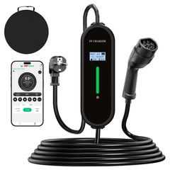 Chargeur portable pour véhicule électrique Coolladen 3,6 kW | Type 2 vers prise Schuko | courant réglable 16 A | charge différée 1-12 h | câble 5 m/10 m