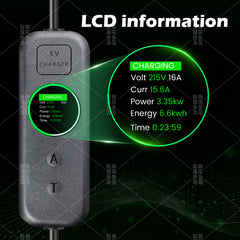 Coolladen 3.5kW Chargeur EV Portable | Wallbox mobile 16A Schuko vers Type 2 | Courant Réglable | Charge Temporisée Précise 1-12H & Délai