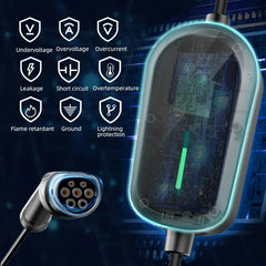 Coolladen 7.4KW Chargeur VE portable 1 Phase 32A Type 2 Chargeur de véhicule électrique, 8H charge programmée,4 niveaux de courant réglables Station de charge avec prise CEE