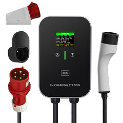 Borne de recharge domestique type 2 22 kW ou 11 kW Wallbox Câble de charge de 5 m avec support de chargeur Prise CEE triphasée pour tous les véhicules électriques et hybrides rechargeables