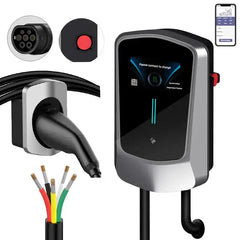 Coolladen EV 11kW Borne de recharge murale Type 2 avec application intelligente , 16A Station de recharge domestique,5m EV câble de charge rapide à courant élevé