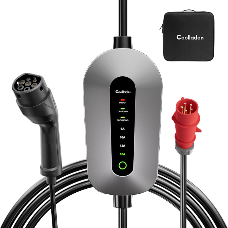 Coolladen Câble de charge type 2 prise CEE 11 kW [triphasé|5/10m|6-16A] avec puissance de charge réglable, station de charge et chargeur EV pour ID.3/4/5, e-up, e-tron, Zoe et autres EV