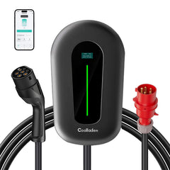 Coolladen Chargeur futé 400V 32A, station de charge actuelle réglable de l'appli Type2 EV de 11kW Wallbox pour les véhicules électriques EVSE