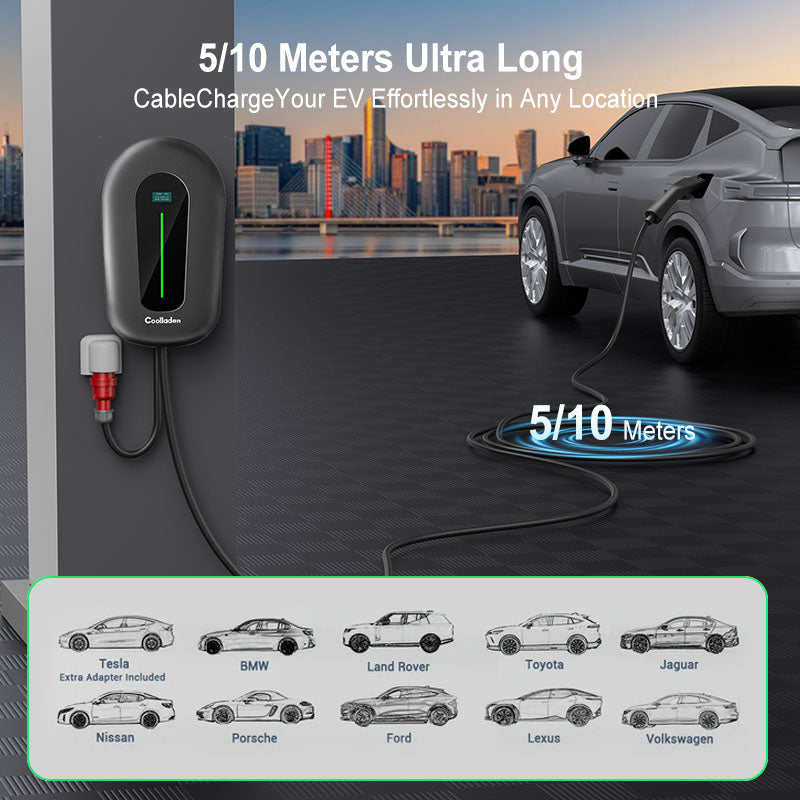 Coolladen Chargeur futé 400V 32A, station de charge actuelle réglable de l'appli Type2 EV de 22kW Wallbox pour les véhicules électriques EVSE