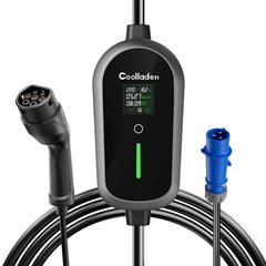 Colladen Chargeur portable EV 7 kW 1 phase 32 A Type 2 pour véhicule électrique, charge planifiée 8 heures, station de charge à courant réglable à 4 niveaux avec prise CEE