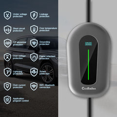 Coolladen Chargeur futé 400V 32A, station de charge actuelle réglable de l'appli Type2 EV de 22kW Wallbox pour les véhicules électriques EVSE