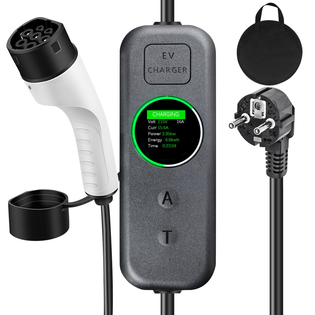 Coolladen 3.5kW Chargeur EV Portable | Wallbox mobile 16A Schuko vers Type 2 | Courant Réglable | Charge Temporisée Précise 1-12H & Délai