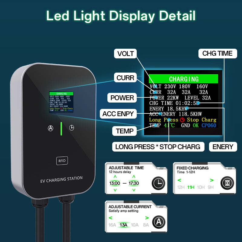 Chargeur EV intelligent 11~22kW, station de charge domestique, câble de charge Wallbox 5m avec support de chargeur, prise triphasée CEE pour tous les véhicules électriques et hybrides rechargeables