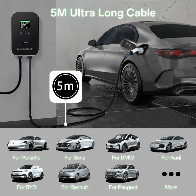 Chargeur EV intelligent 11~22kW, station de charge domestique, câble de charge Wallbox 5m avec support de chargeur, prise triphasée CEE pour tous les véhicules électriques et hybrides rechargeables