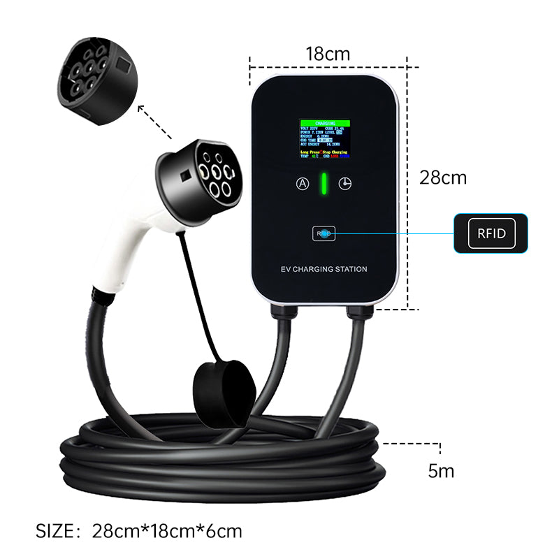 Chargeur EV intelligent 11~22kW, station de charge domestique, câble de charge Wallbox 5m avec support de chargeur, prise triphasée CEE pour tous les véhicules électriques et hybrides rechargeables