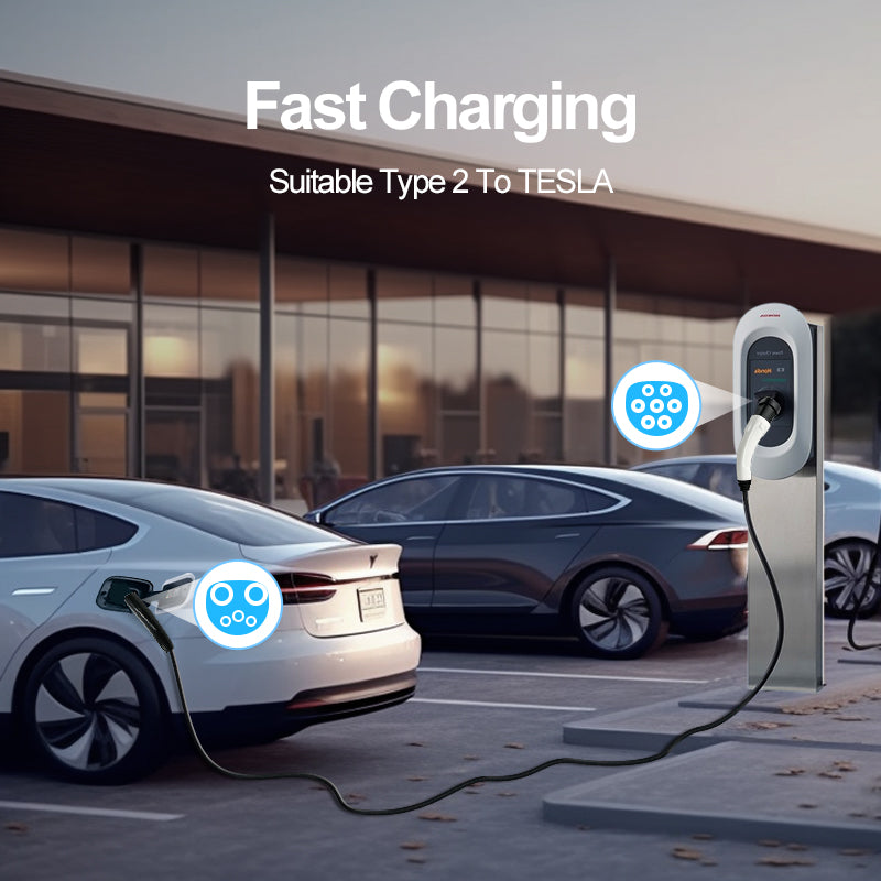 Coolladen Chargeur EV de type 2 de 3,5 kW à 22 kW vers TESLA Câble de charge PHEV EV de 5 m, compatible avec la voiture électrique TESLA