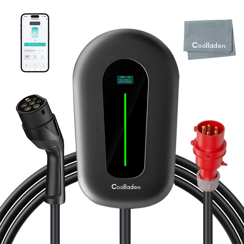 Coolladen Chargeur futé 400V 32A, station de charge actuelle réglable de l'appli Type2 EV de 11kW Wallbox pour les véhicules électriques EVSE