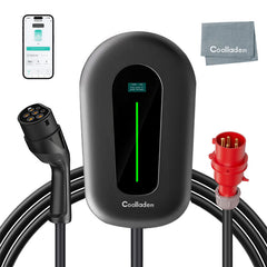 Coolladen Chargeur futé 400V 32A, station de charge actuelle réglable de l'appli Type2 EV de 22kW Wallbox pour les véhicules électriques EVSE