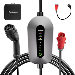 Coolladen Câble de charge type 2 prise CEE 11 KW  [triphasé | 3/5m | 6-16A]  avec puissance de charge réglable, station de charge et chargeur EV pour ID. 3/4/5, E-Up, E-Tron, Zoe et autres EV