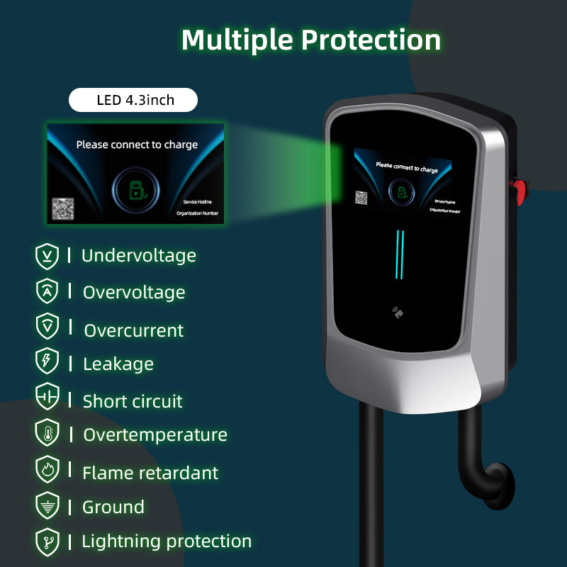 Coolladen Chargeur EV Smart APP avec borne de recharge domestique 32A Type 2 22kW 400V CE & TÜV wallbox Câble de charge de 5 m avec support de chargeur Contrôle par application Prise triphasée CEE pour tous les véhicules électriques et hybrides rechargeab