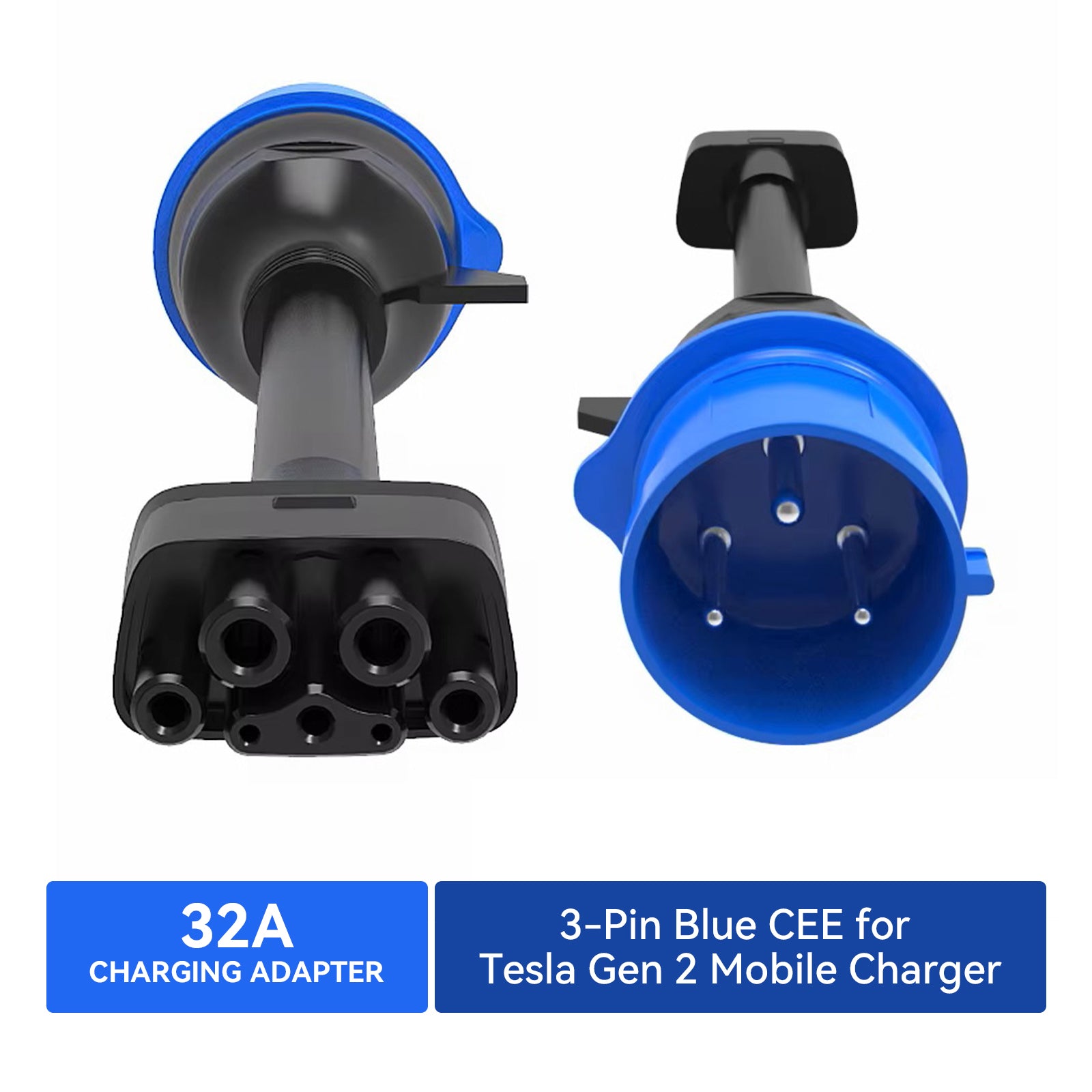 Adaptateur CEE bleu à 3 broches pour chargeur mobile Tesla Gen 2, câble d'extension de chargeur EV portable vers prise 240 V à 32 A, compatible avec Tesla Model 3/S/X/Y