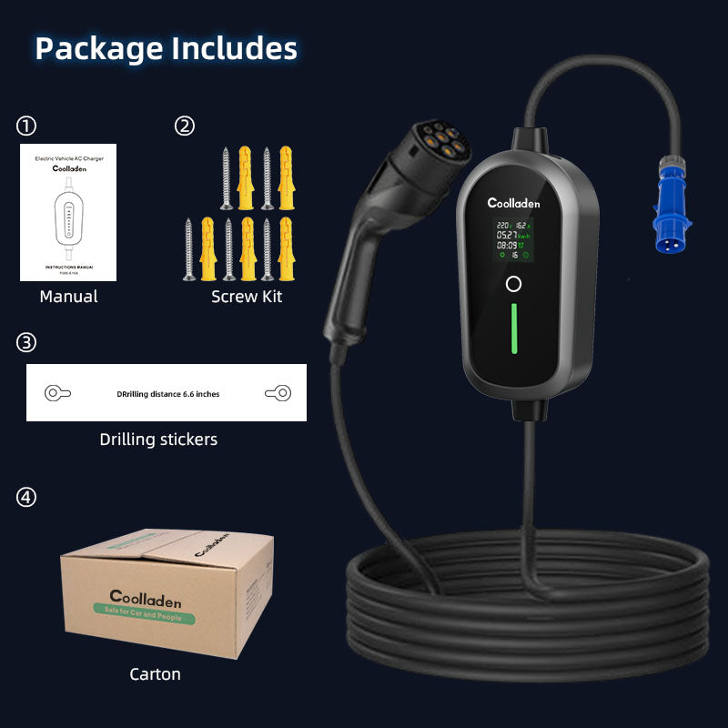 Colladen Chargeur portable EV 7 kW 1 phase 32 A Type 2 pour véhicule électrique, charge planifiée 8 heures, station de charge à courant réglable à 4 niveaux avec prise CEE