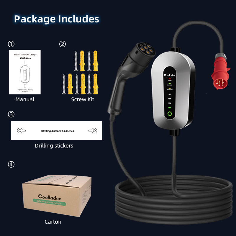 Coolladen Câble de charge type 2 prise CEE 11 kW [triphasé|5/10m|6-16A] avec puissance de charge réglable, station de charge et chargeur EV pour ID.3/4/5, e-up, e-tron, Zoe et autres EV