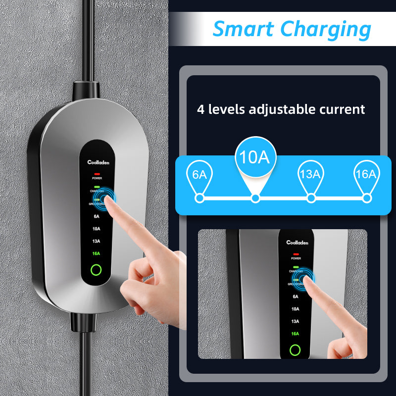 Coolladen Câble de charge type 2 prise CEE 11 kW [triphasé|5/10m|6-16A] avec puissance de charge réglable, station de charge et chargeur EV pour ID.3/4/5, e-up, e-tron, Zoe et autres EV