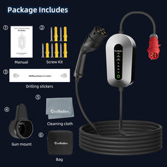 Câble de charge Coolladen Mobile Wallbox 11kW type 2 prise CEE [3-phase|4m/6m/11m|6-16A] avec puissance de charge réglable, station de charge et chargeur EV pour ID.3/4/5, e-up, e-tron, Zoe et autres VE