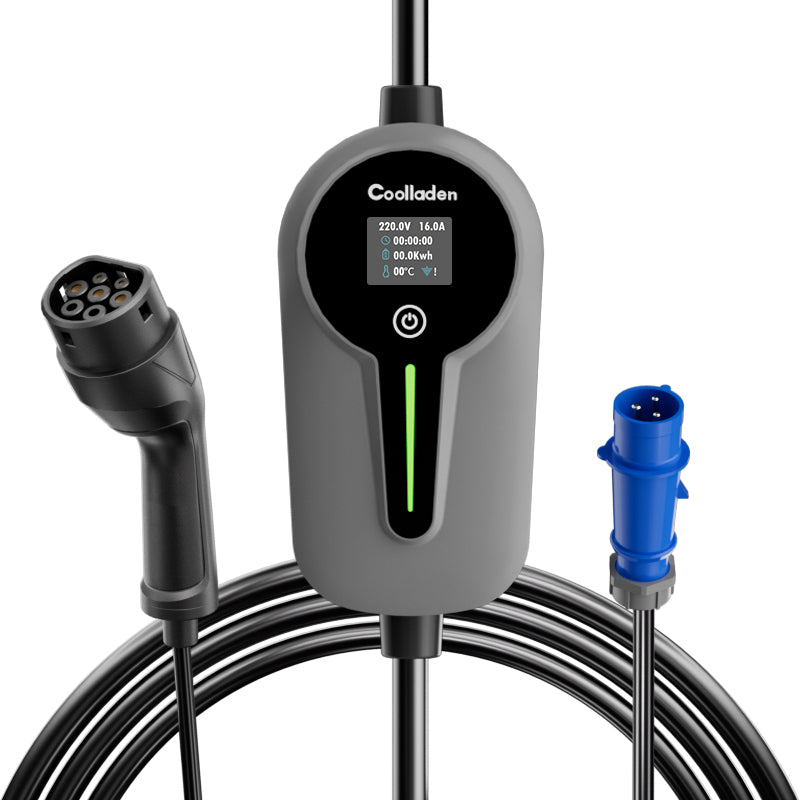 Colladen Chargeur portable EV 7 kW 1 phase 32 A Type 2 pour véhicule électrique, charge planifiée 8 heures, station de charge à courant réglable à 4 niveaux avec prise CEE