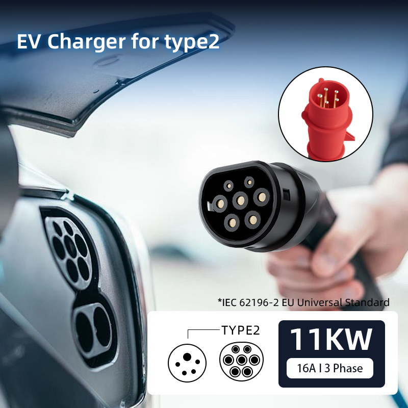 Coolladen Câble de charge type 2 prise CEE 11 kW [triphasé|5/10m|6-16A] avec puissance de charge réglable, station de charge et chargeur EV pour ID.3/4/5, e-up, e-tron, Zoe et autres EV