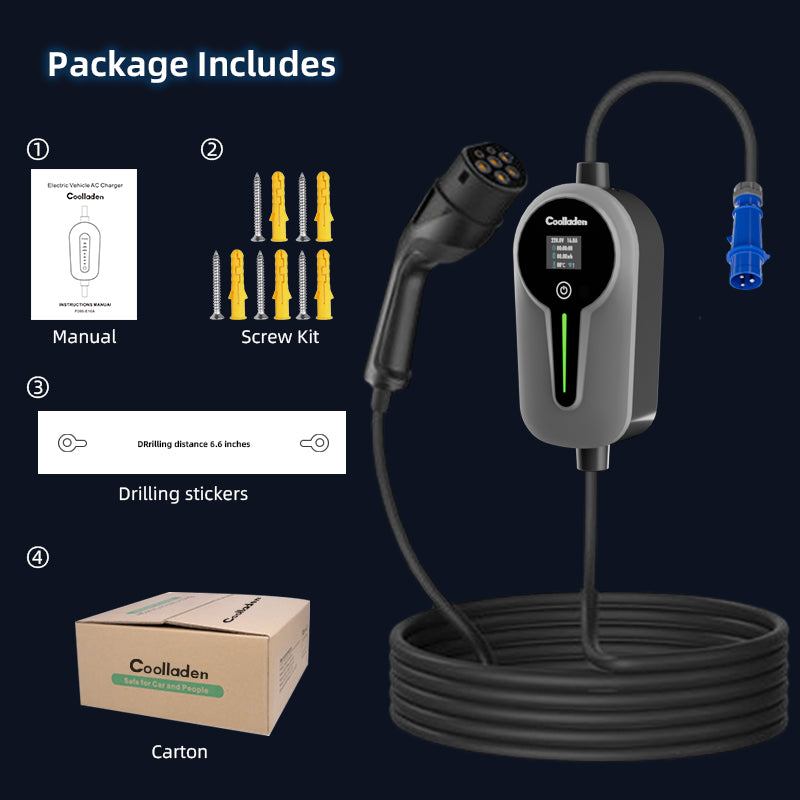 Colladen Chargeur portable EV 7 kW 1 phase 32 A Type 2 pour véhicule électrique, charge planifiée 8 heures, station de charge à courant réglable à 4 niveaux avec prise CEE