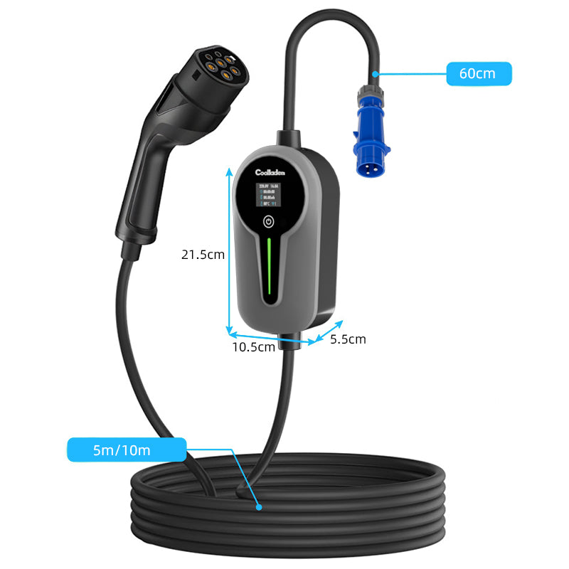 Colladen Chargeur portable EV 7 kW 1 phase 32 A Type 2 pour véhicule électrique, charge planifiée 8 heures, station de charge à courant réglable à 4 niveaux avec prise CEE