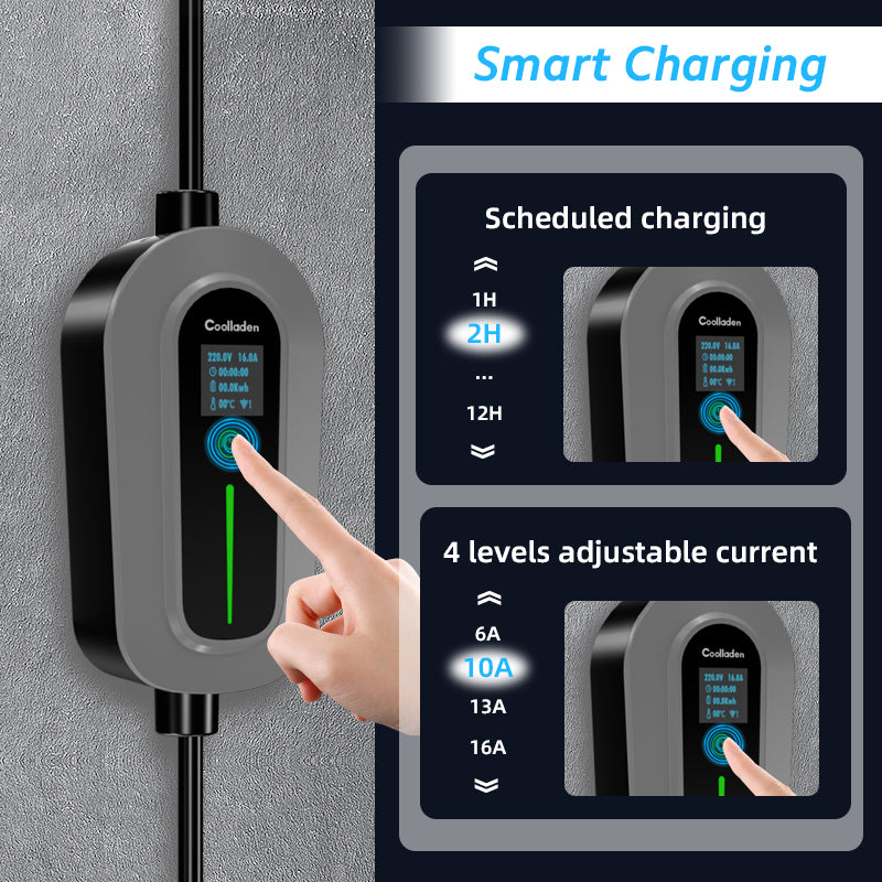 Coolladen Câble de charge type 2 prise CEE 11 kW [triphasé|5/10m|6-16A] avec puissance de charge réglable, station de charge et chargeur EV pour ID.3/4/5, e-up, e-tron, Zoe et autres EV