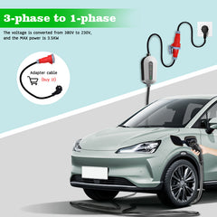 Coolladen Câble de charge type 2 prise CEE 11 KW  [triphasé | 3/5m | 6-16A]  avec puissance de charge réglable, station de charge et chargeur EV pour ID. 3/4/5, E-Up, E-Tron, Zoe et autres EV