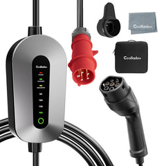 Câble de charge Coolladen Mobile Wallbox 11kW type 2 prise CEE [3-phase|4m/6m/11m|6-16A] avec puissance de charge réglable, station de charge et chargeur EV pour ID.3/4/5, e-up, e-tron, Zoe et autres VE