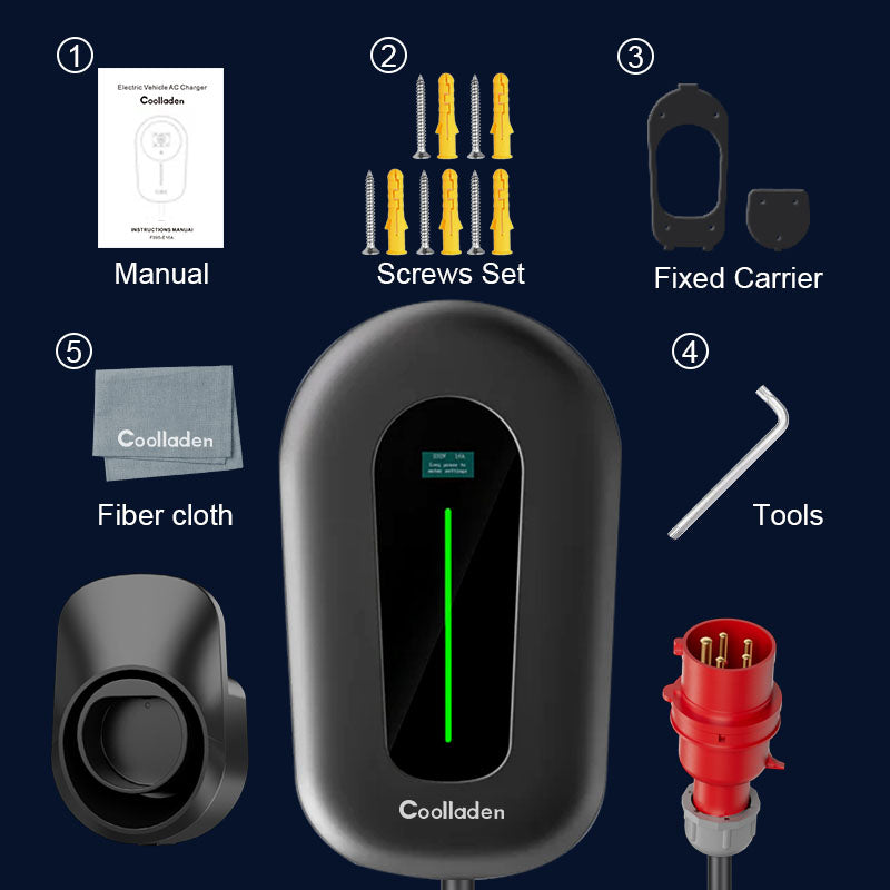 Coolladen Chargeur futé 400V 32A, station de charge actuelle réglable de l'appli Type2 EV de 22kW Wallbox pour les véhicules électriques EVSE